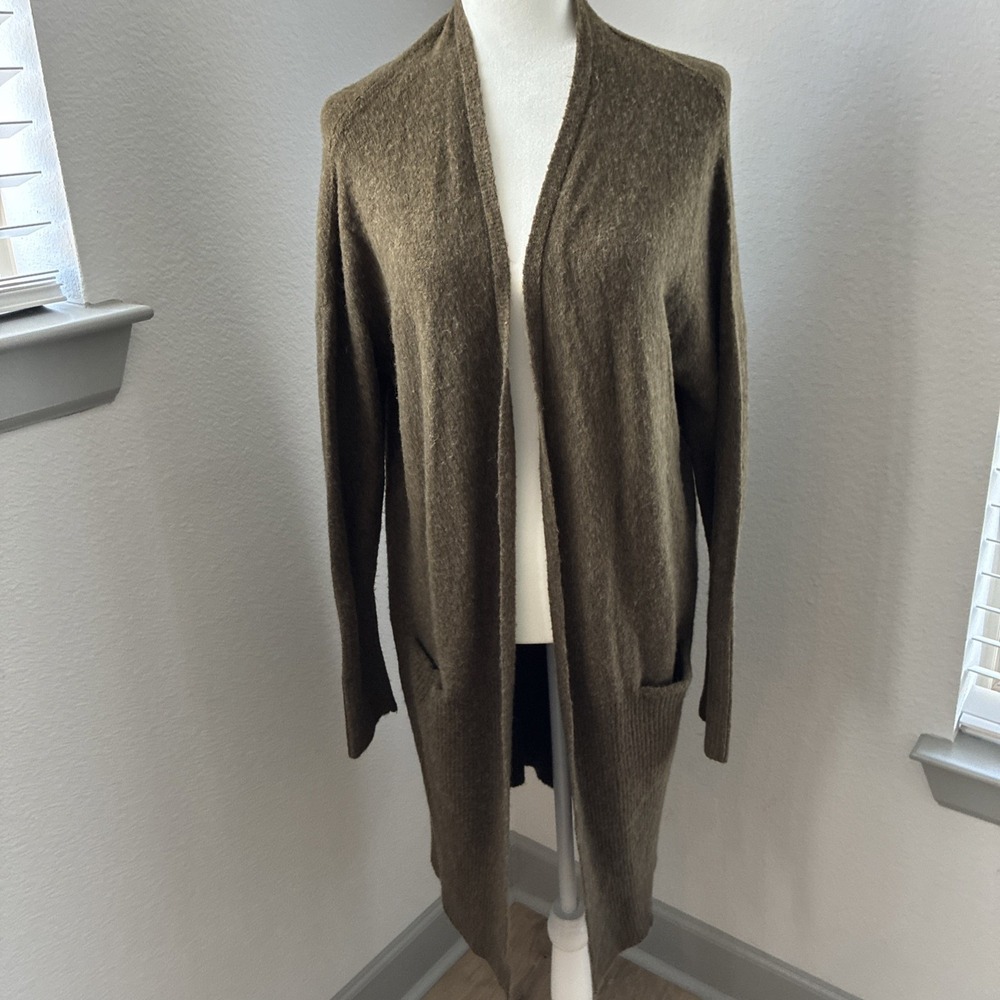 Chelsea & Violet Green Small Long Duster‎ Cardigan Sweater Wool Alpaca pockets